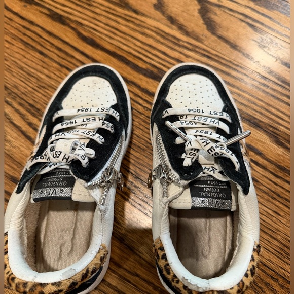Vintage Havana Girl's Bailey Star Sneakers - Black, White, and Leopard, Size 12 - Picture 12 of 14
